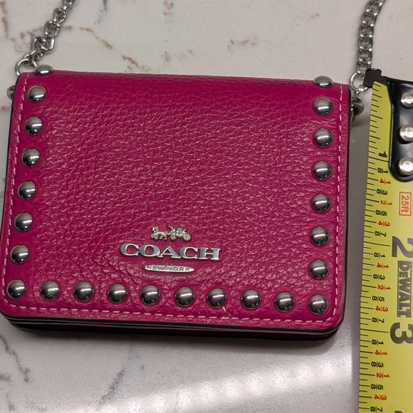Coach Studded Mini Crossbody Bag w/ Chain. Like New. Fuschia Pink & Silver. - Picture 12 of 16